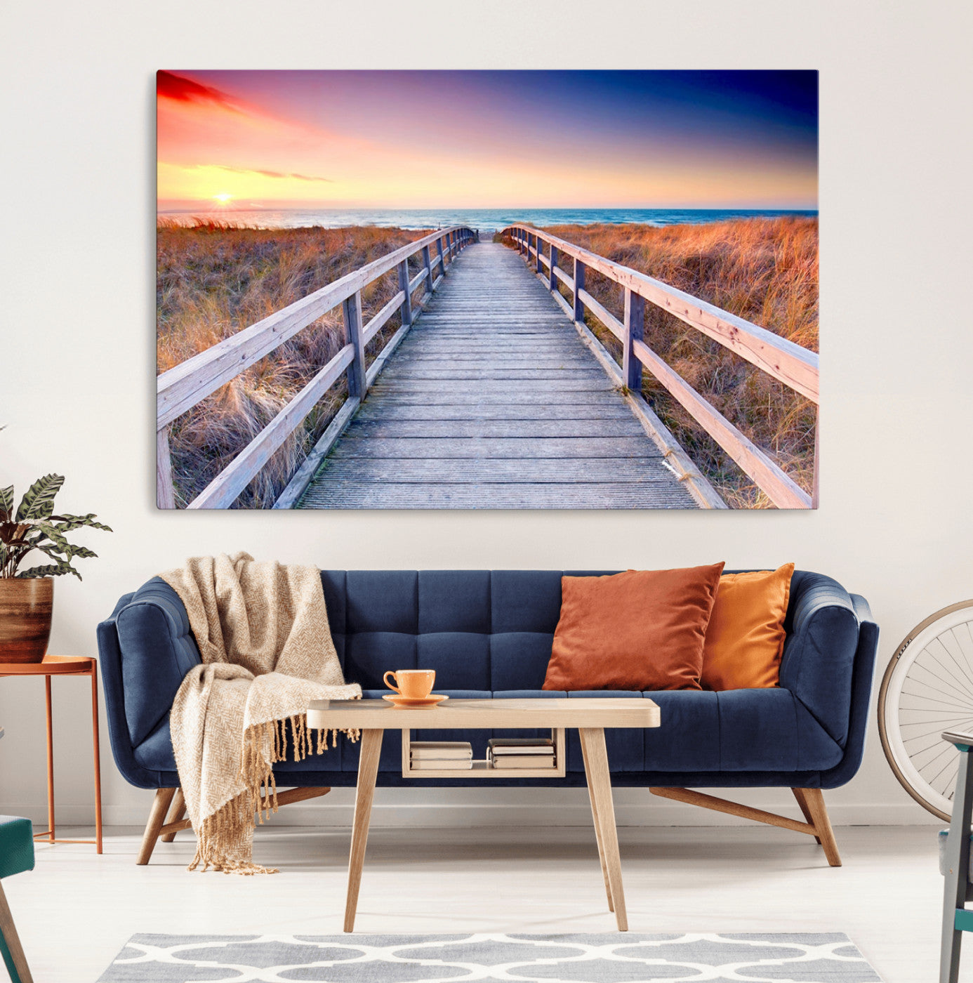 60625-MGV-CV-36X24-Beach Boardwalk Sunrise Wall Art – Coastal Pathway to Ocean Canvas Print, Seaside Landscape Decor for Home or Office