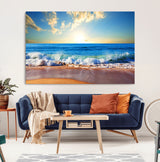 50522-MGV-CV-36X24-Ocean Sunrise Wall Art – Peaceful Beach Waves and Golden Horizon Canvas Print, Coastal Seascape Decor for Home or Office