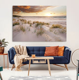 61246-MGV-CV-36X24-Coastal Sand Dunes Wall Art – Serene Beach Sunset Canvas Print with Grasses and Ocean View, Tranquil Seaside Decor for Living Room