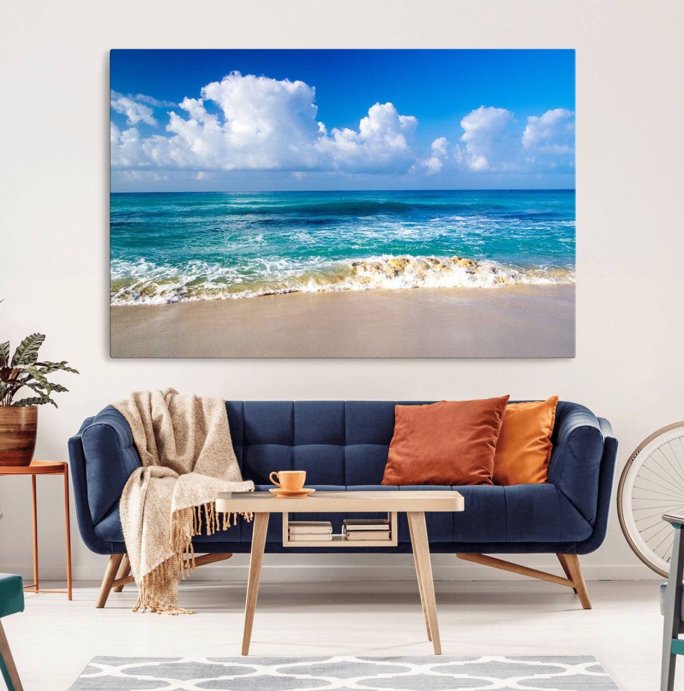 60364-MGV-CV-36X24-Tropical Ocean Wave Wall Art – Serene Blue Sea and White Sand Beach Canvas Print, Coastal Landscape Decor for Living Room, Bedroom