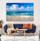 60364-MGV-CV-36X24-Tropical Ocean Wave Wall Art – Serene Blue Sea and White Sand Beach Canvas Print, Coastal Landscape Decor for Living Room, Bedroom