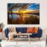 71863-MGV-CV-36X24-Lake Sunset Wall Art – Scenic Nature Canvas Print with Trees and Golden Sky, Serene Landscape Decor for Living Room, Bedroom or