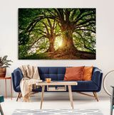 52150-MGV-CV-36X24-Majestic Tree Wall Art – Large Nature Canvas Print with Sunlight Through Branches, Rustic Forest Decor for Living Room, Bedroom or