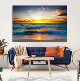 50627-MGV-CV-36X24-Ocean Sunset Wall Art – Serene Beach Canvas Print with Waves and Golden Sky, Coastal Decor for Living Room or Office