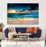 88985-MGV-CV-36X24-Ocean Sunset Wall Art – Tranquil Beach Waves Canvas Print, Coastal Seascape Decor for Living Room or Office