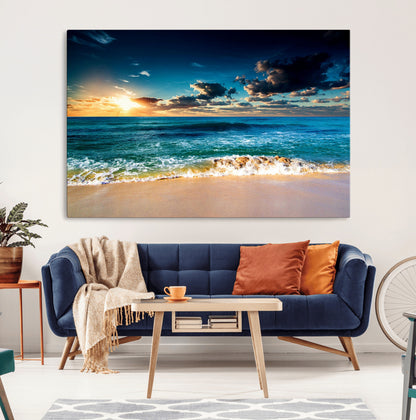88985-MGV-CV-36X24-Ocean Sunset Wall Art – Tranquil Beach Waves Canvas Print, Coastal Seascape Decor for Living Room or Office