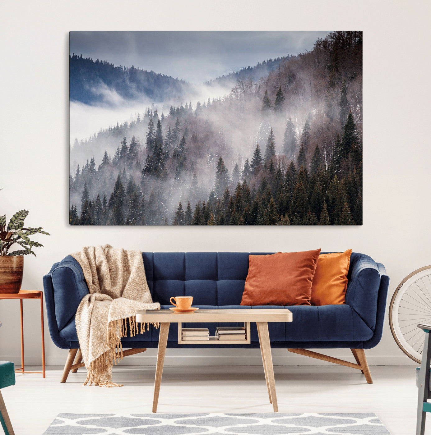 18459-MGV-CV-36X24-Misty Pine Forest Wall Art – Serene Mountain Landscape Canvas Print, Tranquil Nature Artwork for Living Room, Bedroom, Cabin or