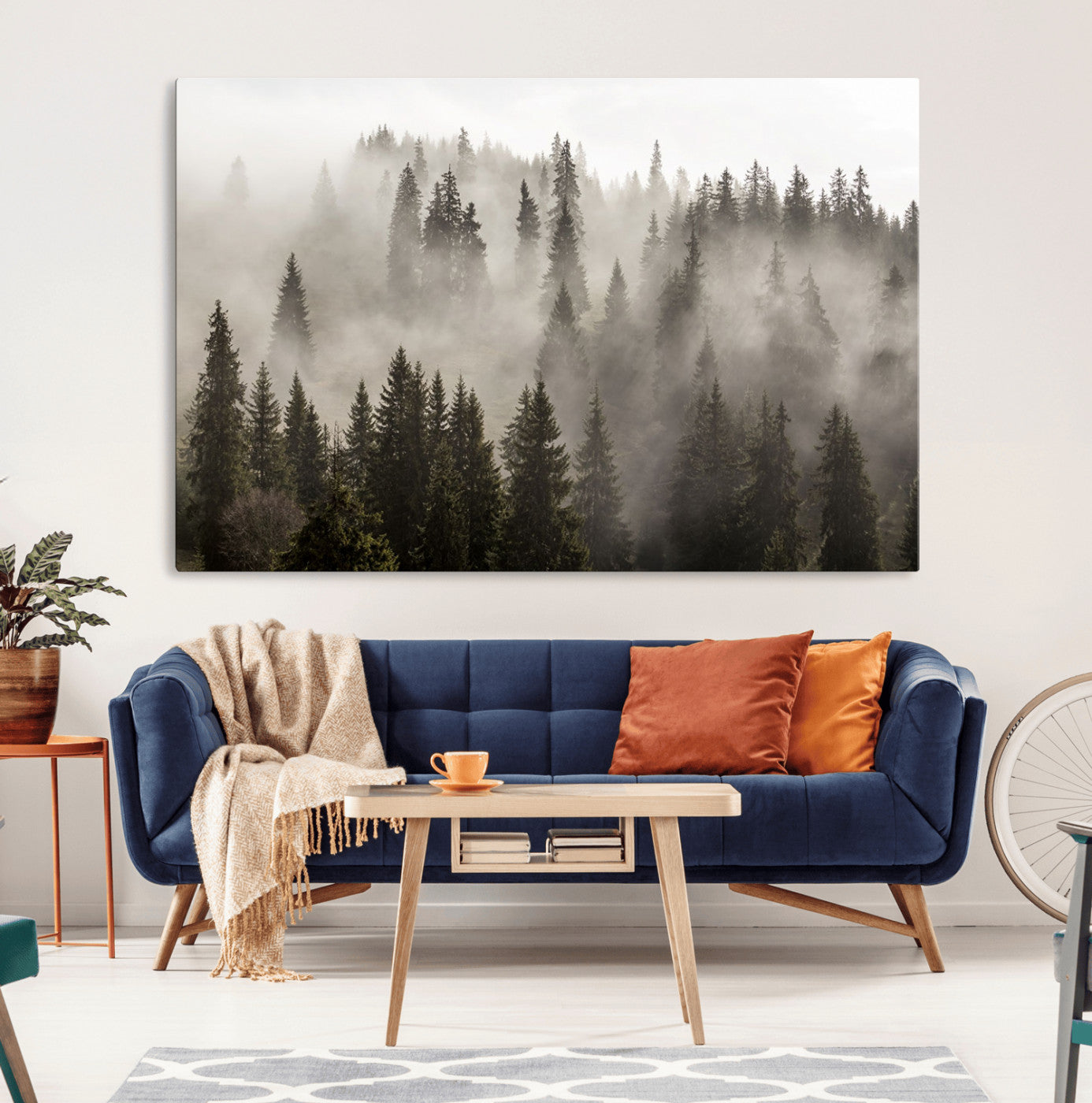 62862-MGV-CV-36X24-Misty Forest Wall Art – Tranquil Pine Tree Canvas Print with Mountain Fog, Nature Landscape Artwork for Living Room, Bedroom, or