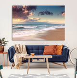 42253-MGV-CV-36X24-Serene Beach Waves Wall Art – Tranquil Ocean Horizon Canvas Print, Coastal Seascape Decor for Living Room or Office Wall