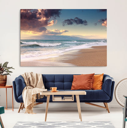 42253-MGV-CV-36X24-Serene Beach Waves Wall Art – Tranquil Ocean Horizon Canvas Print, Coastal Seascape Decor for Living Room or Office Wall