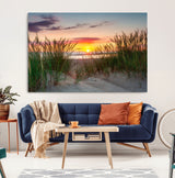 25576-MGV-CV-36X24-Beach Grass Sunset Wall Art – Coastal Sand Dune Landscape Canvas Print, Ocean View Nature Decor for Living Room or Office Wall