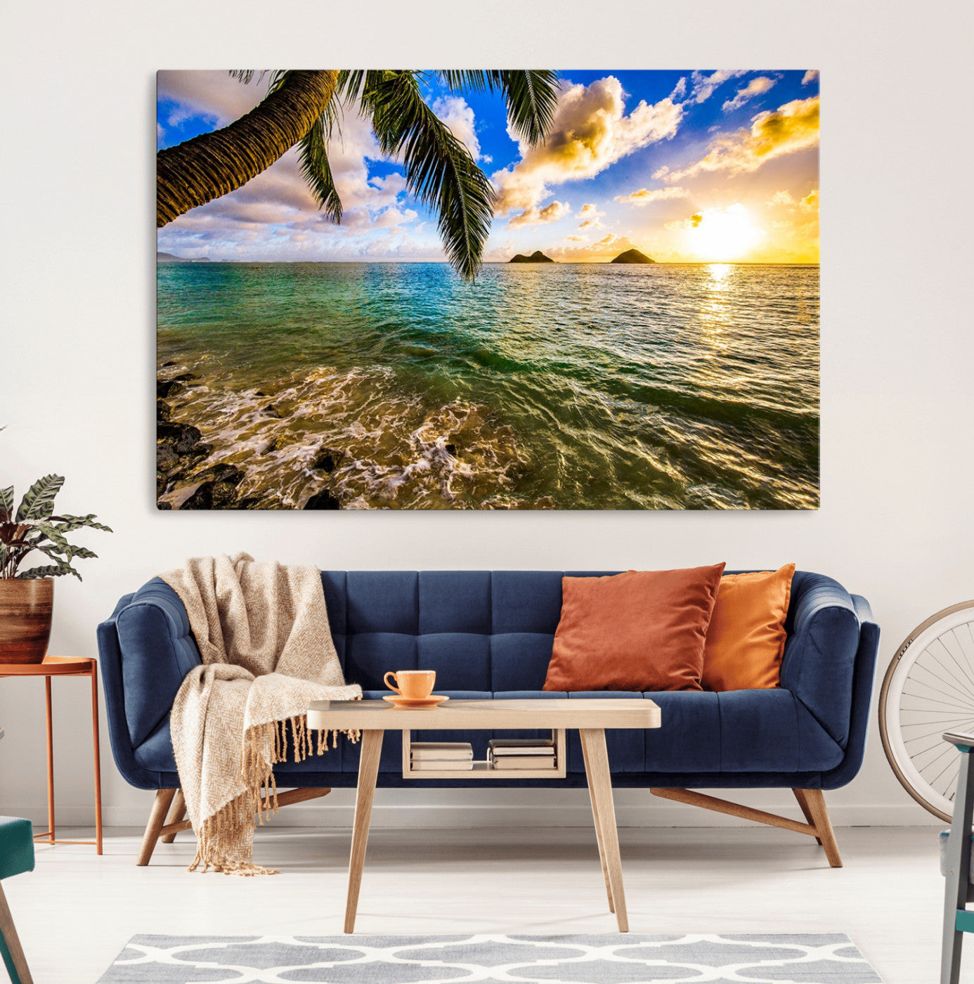 68606-MGV-CV-36X24-Tropical Palm Tree Ocean Wall Art – Sunset Beach Seascape Print, Coastal Paradise Decor for Living Room or Office