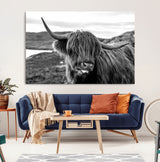 83810-MGV-CV-36X24-Highland Cow Wall Art – Black and White Highland Cattle Print, Rustic Farmhouse Animal Decor for Living Room