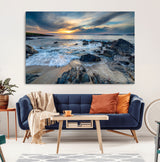17902-MGV-CV-36X24-Rocky Shore Ocean Sunset Wall Art – Coastal Seascape Canvas Print, Nature Beach Decor for Living Room or Office