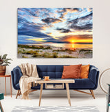 39645-MGV-CV-36X24-Golden Beach Sunset Wall Art – Serene Ocean Horizon Canvas Print, Coastal Nature Landscape Decor for Living Room, Bedroom or