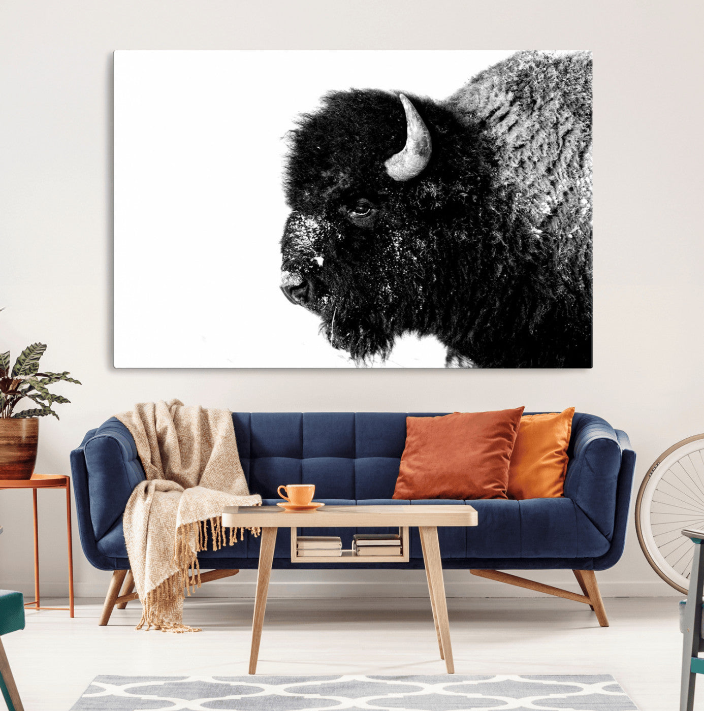 68780-MGV-CV-36X24-Bison Close-Up Wall Art – Black and White Buffalo Canvas Print, Rustic Wildlife Photography Decor for Living Room, Office, or