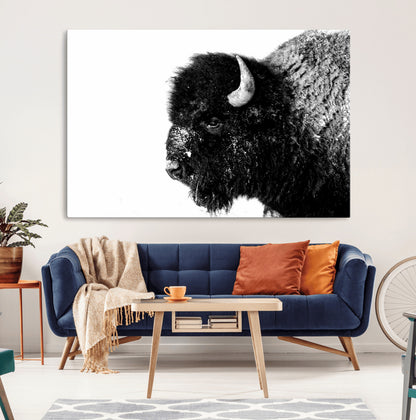 68780-MGV-CV-36X24-Bison Close-Up Wall Art – Black and White Buffalo Canvas Print, Rustic Wildlife Photography Decor for Living Room, Office, or