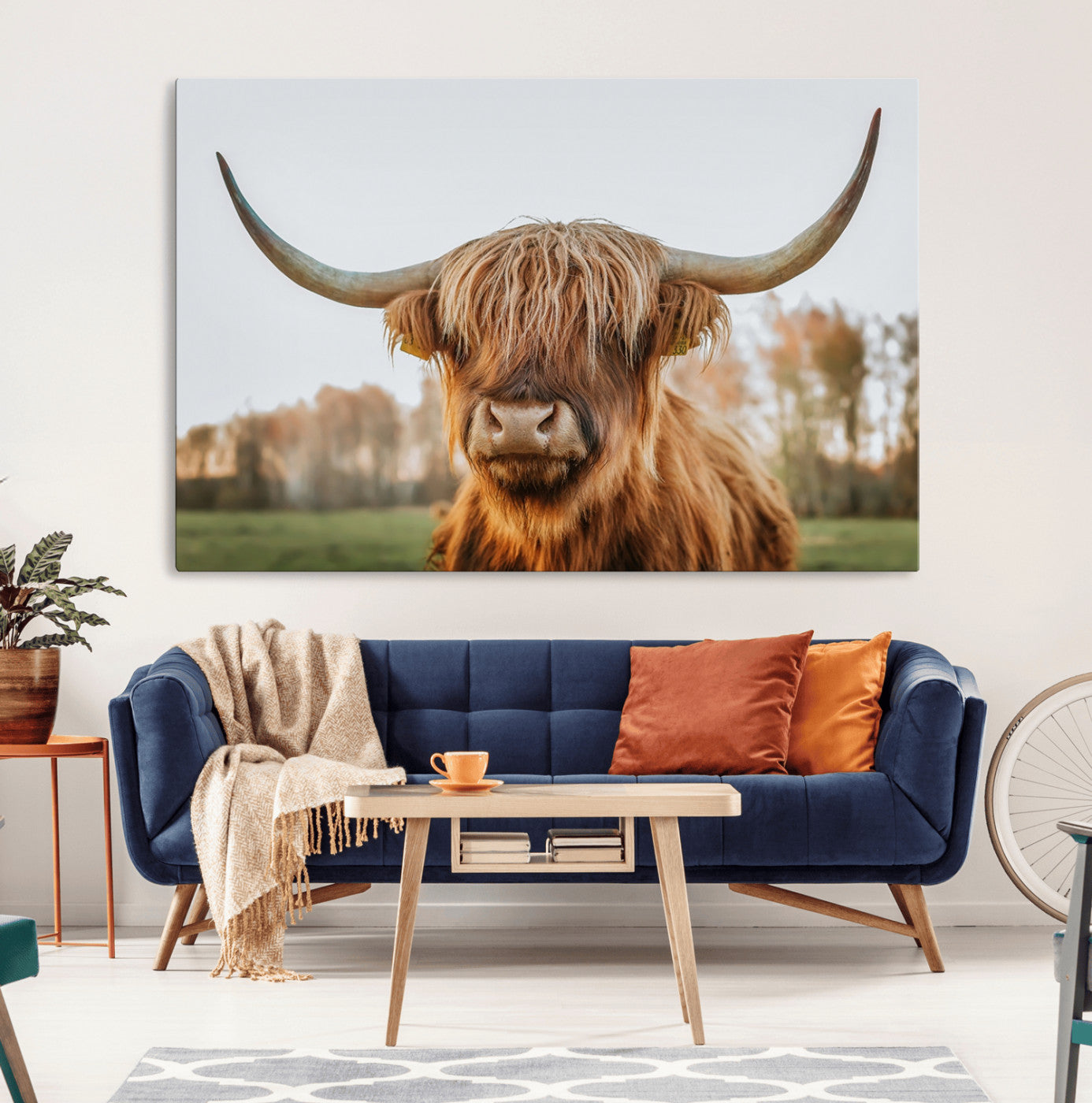 64824-MGV-CV-36X24-Highland Cow Wall Art – Rustic Scottish Bull Canvas Print, Farmhouse Animal Decor for Living Room, Bedroom, Office or Cabin