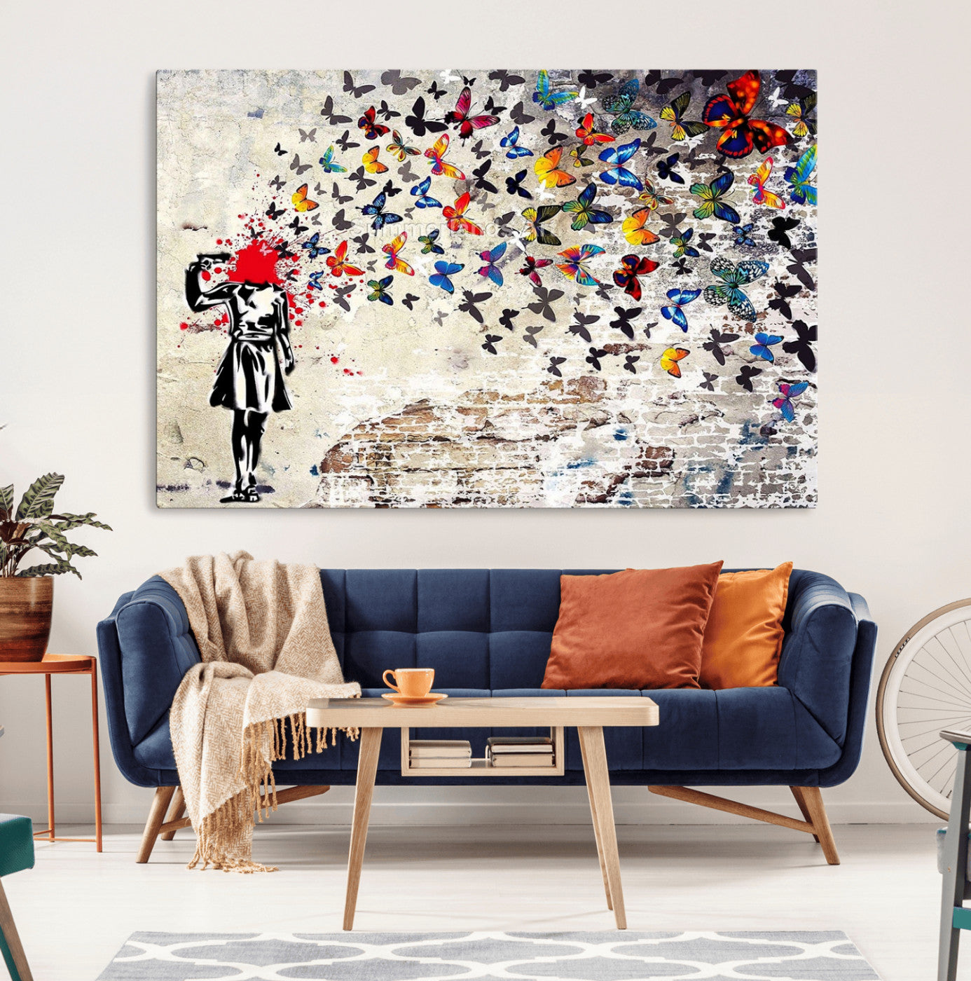 88654-MGV-CV-36X24-Butterfly Explosion Graffiti Wall Art – Street Art Canvas Print, Colorful Butterfly Spray Mural, Modern Abstract Urban Wall Decor