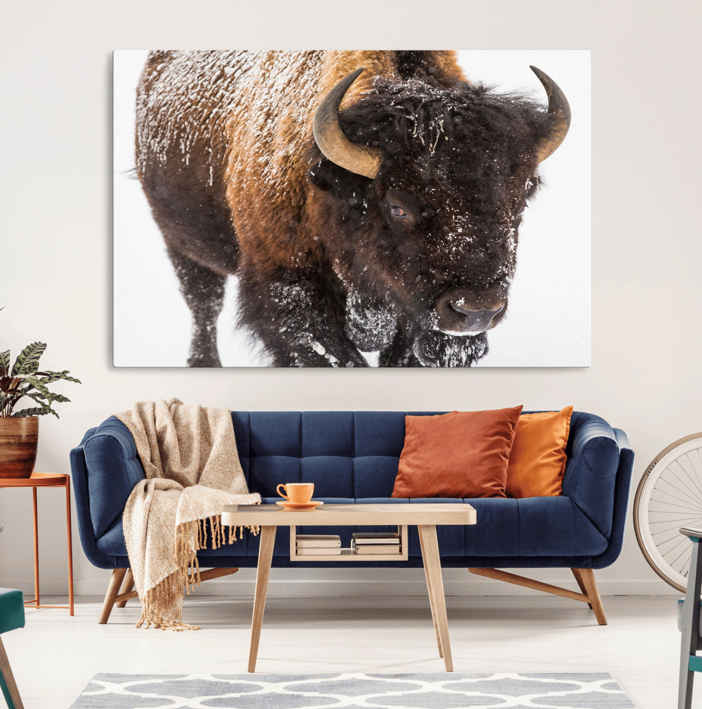 65605-MGV-CV-36X24-Snow Bison Wall Art – Close Up Buffalo Canvas Print, Rustic Western Wildlife Photography, Farmhouse Cabin Lodge Decor for Living