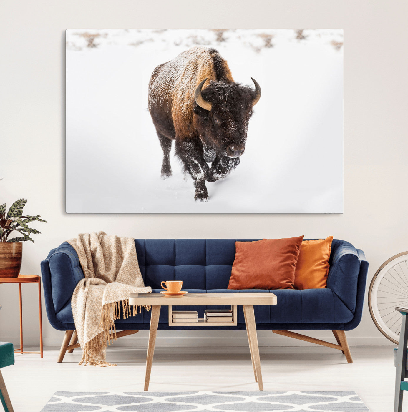19889-MGV-CV-36X24-Snow Bison Wall Art – Majestic Buffalo Winter Landscape Canvas Print, Rustic Wildlife Photography Decor for Cabin, Lodge, Living