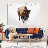 19889-MGV-CV-36X24-Snow Bison Wall Art – Majestic Buffalo Winter Landscape Canvas Print, Rustic Wildlife Photography Decor for Cabin, Lodge, Living