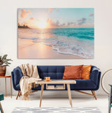 36554-MGV-CV-36X24-Tropical Beach Sunset Wall Art – Ocean Waves and Palm Canvas Print, Coastal Seascape Photography Decor for Living Room, Bedroom,