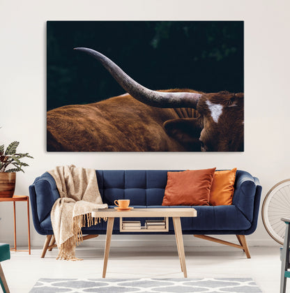 55197-MGV-CV-36X24-Texas Longhorn Wall Art – Rustic Western Bull Horn Canvas Print and Farmhouse Country Animal Decor for Living Room, Office or