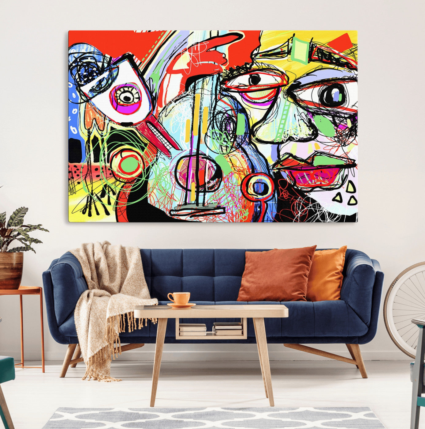 37796-MGV-CV-36X24-Picasso Style Wall Art Canvas Print, Framed Picasso Art Picture Print, Picasso Cubism Perfect Modern Abstract Decor Artwork