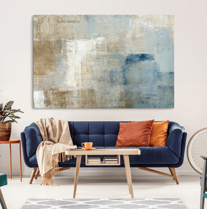 38126-MGV-CV-36X24-Neutral Abstract Wall Art – Modern Beige and Blue Canvas Print and Minimalist Textured Painting for Living Room, Bedroom or Office