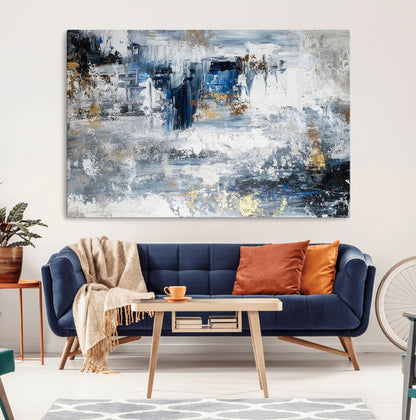 59716-MGV-CV-36X24-Abstract Blue and Gold Wall Art – Modern Textured Canvas Print, Contemporary Painting for Living Room, Bedroom, or Office Decor