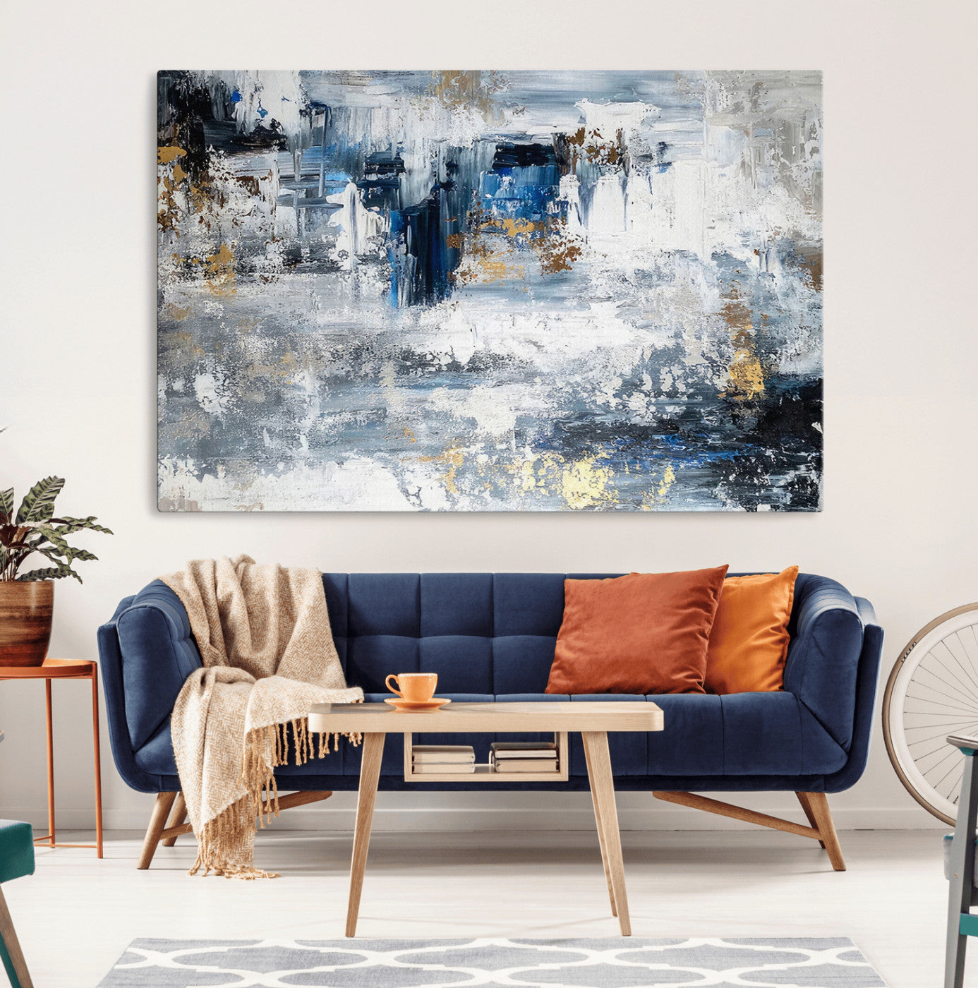 59716-MGV-CV-36X24-Abstract Blue and Gold Wall Art – Modern Textured Canvas Print, Contemporary Painting for Living Room, Bedroom, or Office Decor