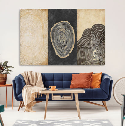 77785-MGV-CV-36X24-Tree Ring Abstract Wall Art – Rustic Wood Growth Pattern Canvas Prints, Modern Nature-Inspired Decor for Living Room or Office