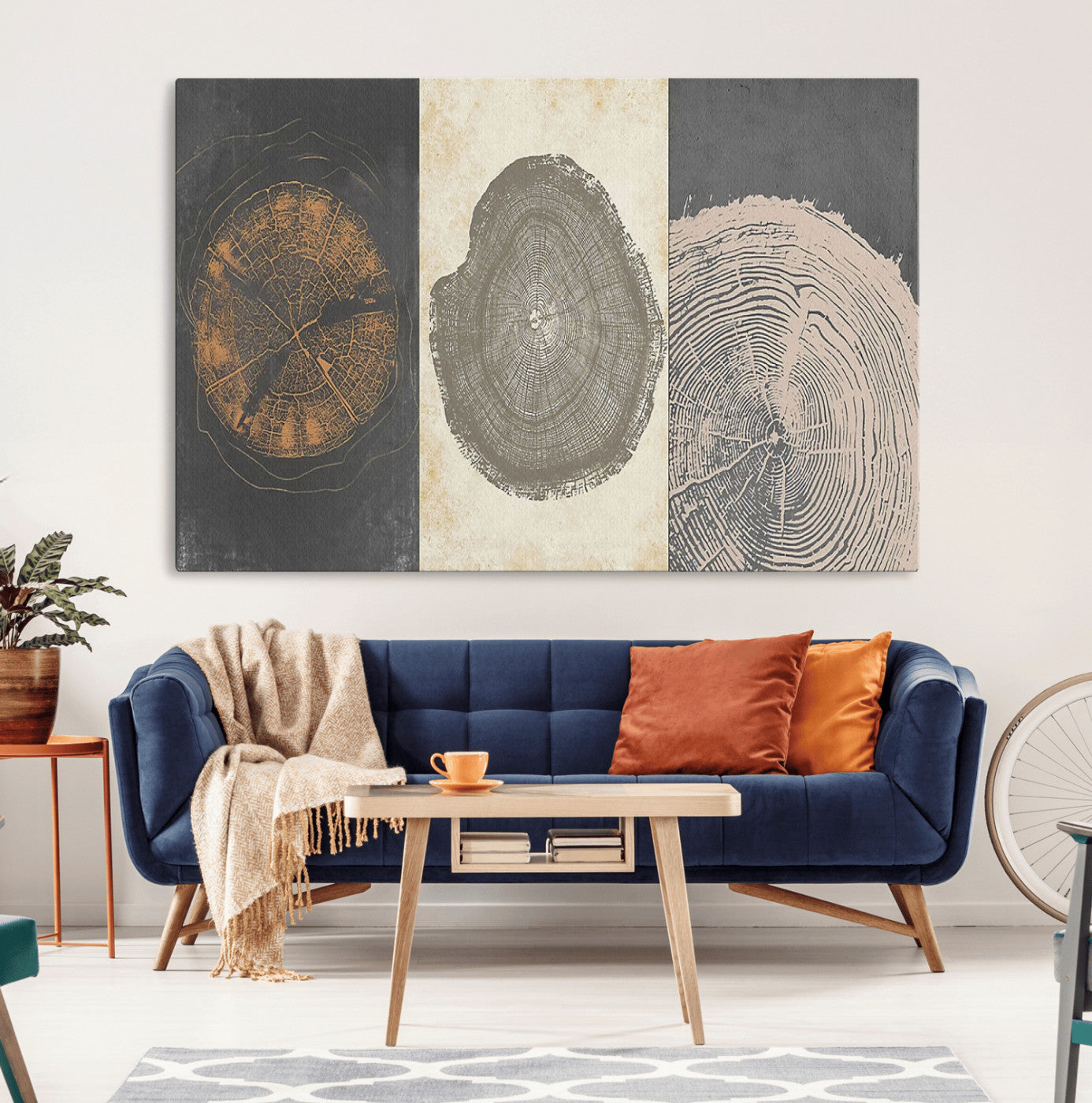 80725-MGV-CV-36X24-Wood Tree Rings Wall Art Canvas Print, Framed Tree Rings Art Picture Print, Abstract Tree Rings Perfect Modern Boho Decor Artwork