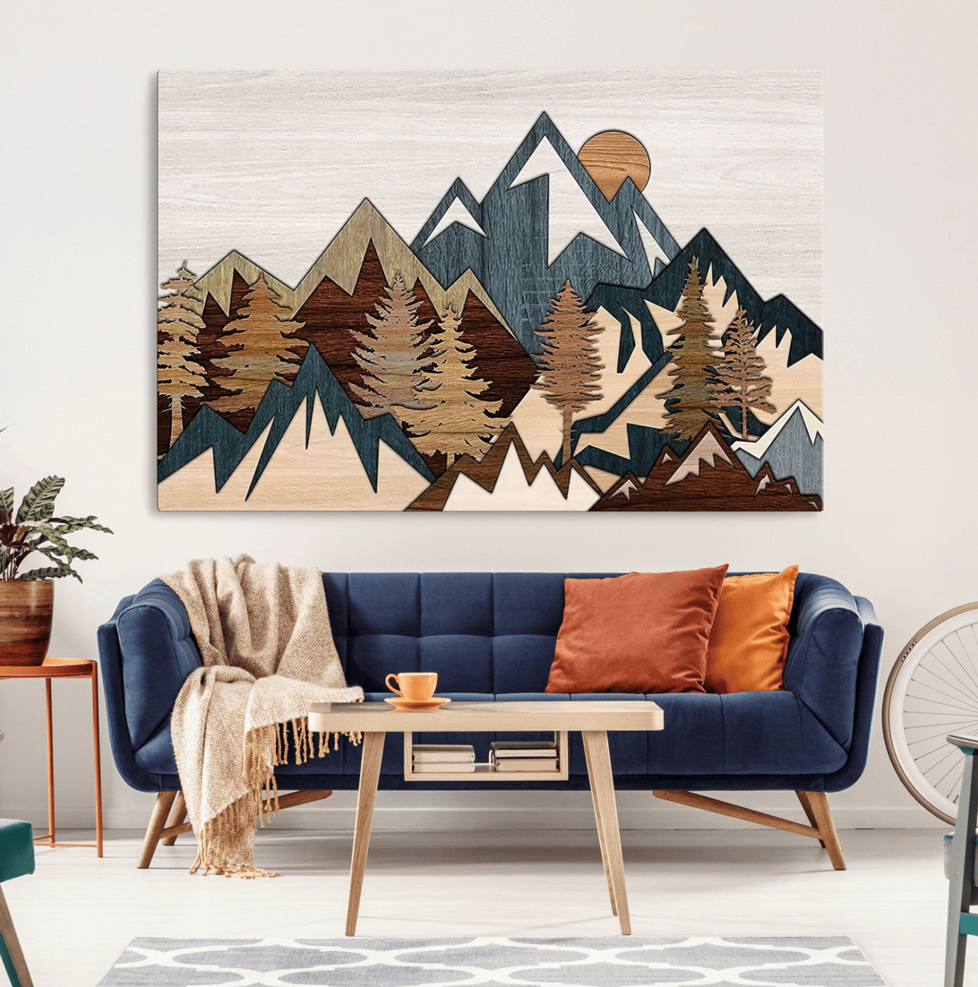 67950-MGV-CV-36X24-Modern Wood Wall Art Canvas Print, Framed Mountain Range Art Picture Print, Wood Mountain Range Perfect Rustic Decor Artwork