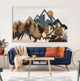 67950-MGV-CV-36X24-Modern Wood Wall Art Canvas Print, Framed Mountain Range Art Picture Print, Wood Mountain Range Perfect Rustic Decor Artwork