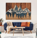 41330-MGV-CV-36X24-Rustic Mountain Wall Art – Wooden Nature Scene with Trees and Peaks, Handmade 3D Layered Decor for Living Room, Cabin or Office