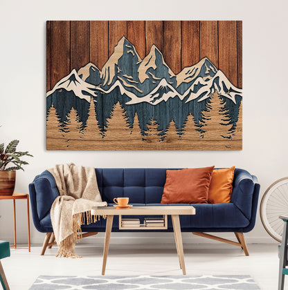 41330-MGV-CV-36X24-Rustic Mountain Wall Art – Wooden Nature Scene with Trees and Peaks, Handmade 3D Layered Decor for Living Room, Cabin or Office
