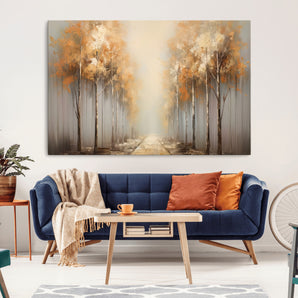 95004-MGV-CV-36X24-Autumn Forest Path Wall Art – Hand Painted Canvas Print with Golden Trees, Modern Nature Landscape Decor for Living Room, Bedroom