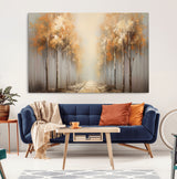 95004-MGV-CV-36X24-Autumn Forest Path Wall Art – Hand Painted Canvas Print with Golden Trees, Modern Nature Landscape Decor for Living Room, Bedroom