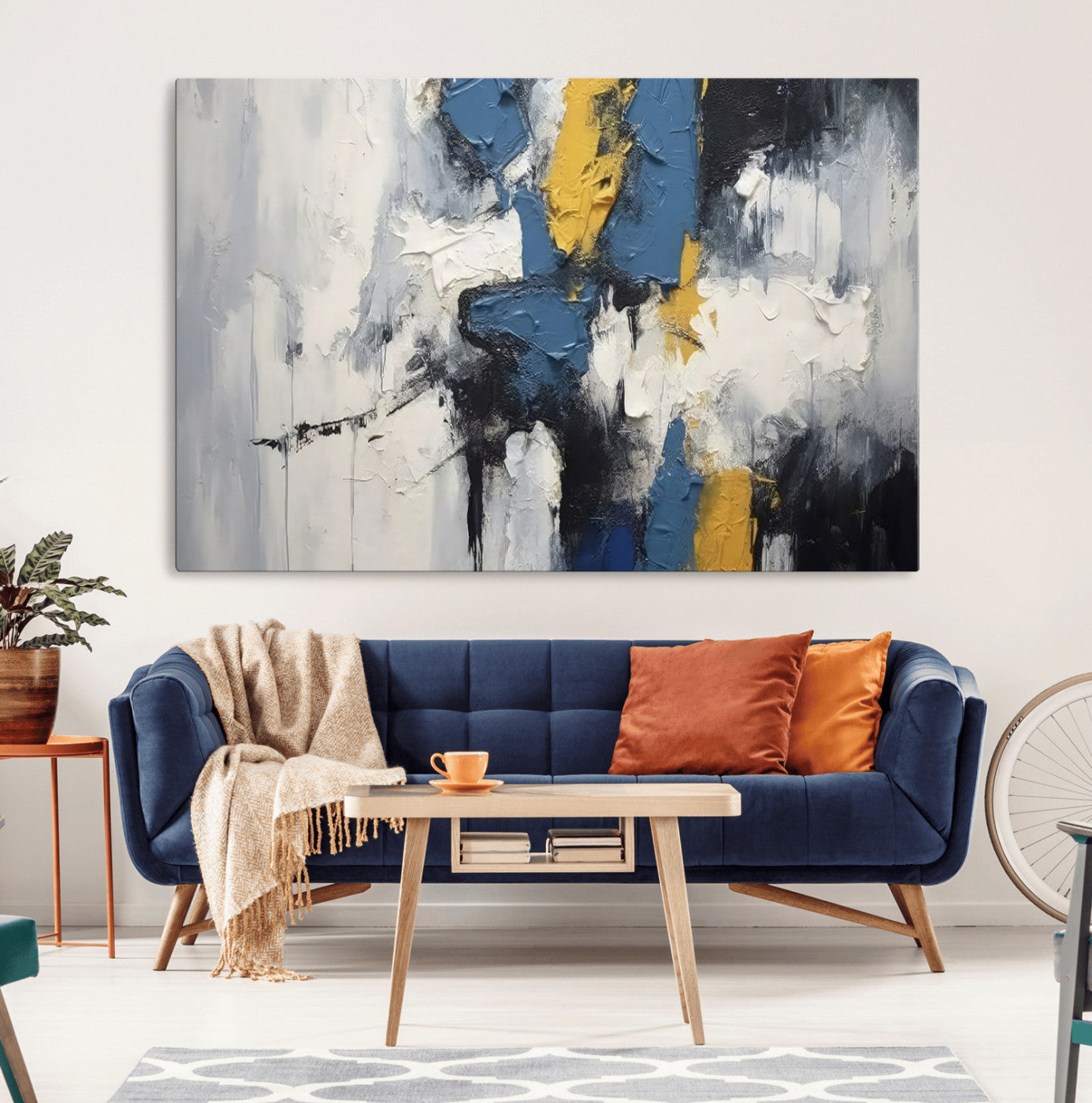 63850-MGV-CV-36X24-Abstract Blue and Yellow Wall Art – Modern Textured Canvas Painting, Bold Contemporary Artwork for Living Room, Bedroom or Office