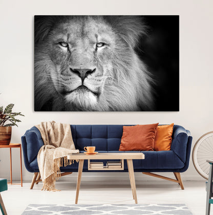 94453-MGV-CV-36X24-Lion Portrait Wall Art – Black and White King of the Jungle Canvas Print, Safari Wildlife Decor for Office, Bedroom, or Living