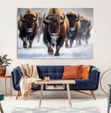80512-MGV-CV-36X24-Bison Herd Wall Art – Buffalo Running in Snow Canvas Print, Rustic Wildlife Photography Decor for Cabin, Lodge, or Living Room
