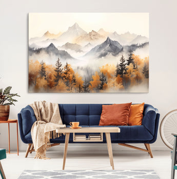 70049-MGV-CV-36X24-Autumn Mountain Forest Wall Art – Misty Landscape Canvas Print, Rustic Nature Inspired Decor for Living Room, Bedroom or Office
