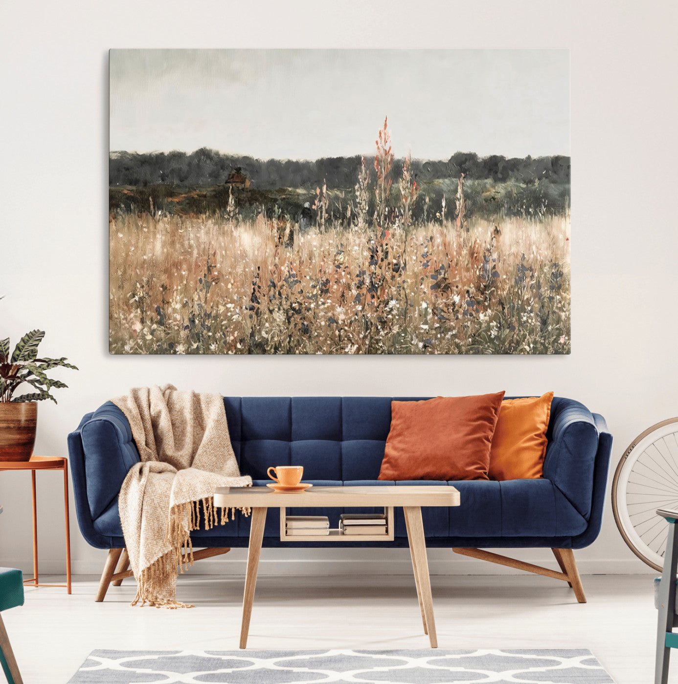 46308-MGV-CV-36X24-Wildflower Field Wall Art – Rustic Meadow Landscape Canvas Print, Country Nature Decor for Living Room, Bedroom or Farmhouse