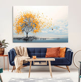 23385-MGV-CV-36X24-Golden Butterfly Tree Wall Art – Abstract Yellow and Gray Canvas Print, Modern Nature Artwork for Living Room, Bedroom or Office