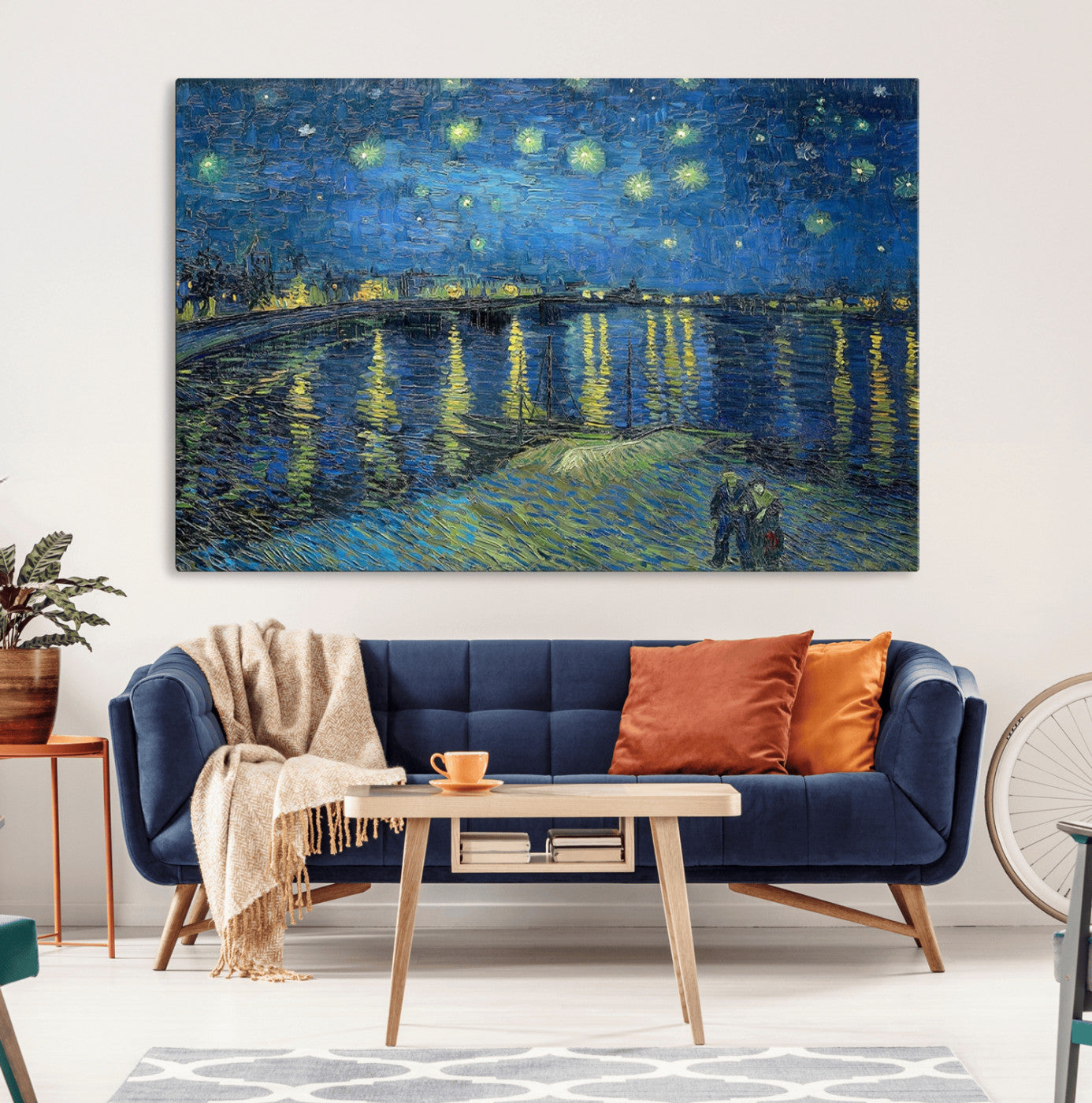 94605-MGV-CV-36X24-Starry Night Over the Rhone Wall Art – Vincent van Gogh Canvas Print, Famous Impressionist Painting for Living Room, Office
