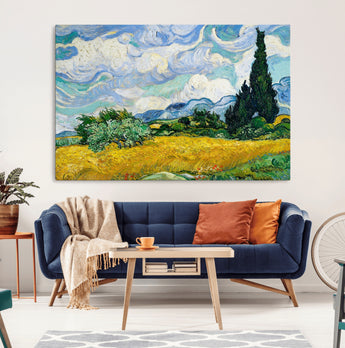 97252-MGV-CV-36X24-Wheat Field with Cypress – Van Gogh Wall Art, Impressionist Landscape Canvas Print, Rustic Home Decor for Living Room or Office