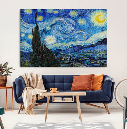 39177-MGV-CV-36X24-Starry Night Wall Art – Vincent van Gogh Famous Painting Canvas Print, Timeless Starry Sky Decor for Living Room, Bedroom or