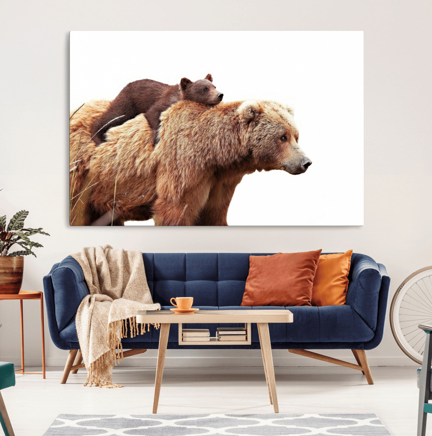 76943-MGV-CV-36X24-Mom Bear Wall Art Canvas Print, Framed Bear Photography Art Picture Print, Rustic Bear and Cub Perfect Rustic Farmhouse Decor